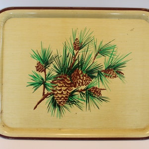 Vintage brown-trimmed pine cone TV trays 17.5" x 12.75"
