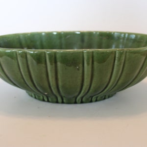 Vintage Haeger pottery oval bowl, green #4020-C USA