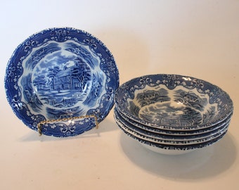 SET of FIVE Grindley English Country Inns 6.75&quot; bowls, Staffordshire England