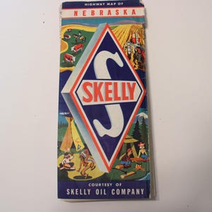 NEBRASKA Straßenkarte von Skelly Oil Company vermutlich 1950er Jahre 66,5 x 42 cm, rahmenbar, einige Risse und Flecken
