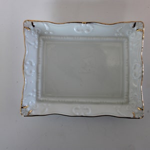 4&quot; x 5&quot; white rectangular relish dish with gold trim. Made in Japan