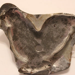 Chicken cookie cutter, antique folk art handcrafted tin, spot welded. Lovely old item!