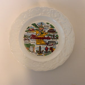 Minnesota Land of 10000 Lakes souvenir plate with embossed trim (1970)