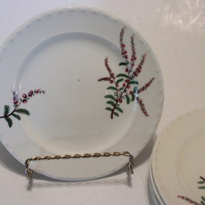 SET of FIVE Crooksville China Co. 6&quot; sandwich plates featuring pink flowers and green leaves. Made circa 1939