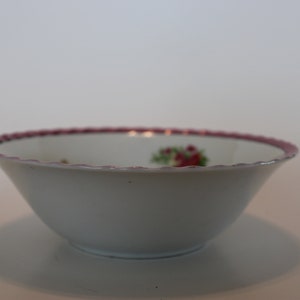 Lusterware trim 8&quot; bowl, Japan, with pansies. 1930s