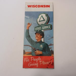 WISCONSIN Straßenkarte von Cties Service, vermutlich 1960er Jahre, 67 x 42 cm