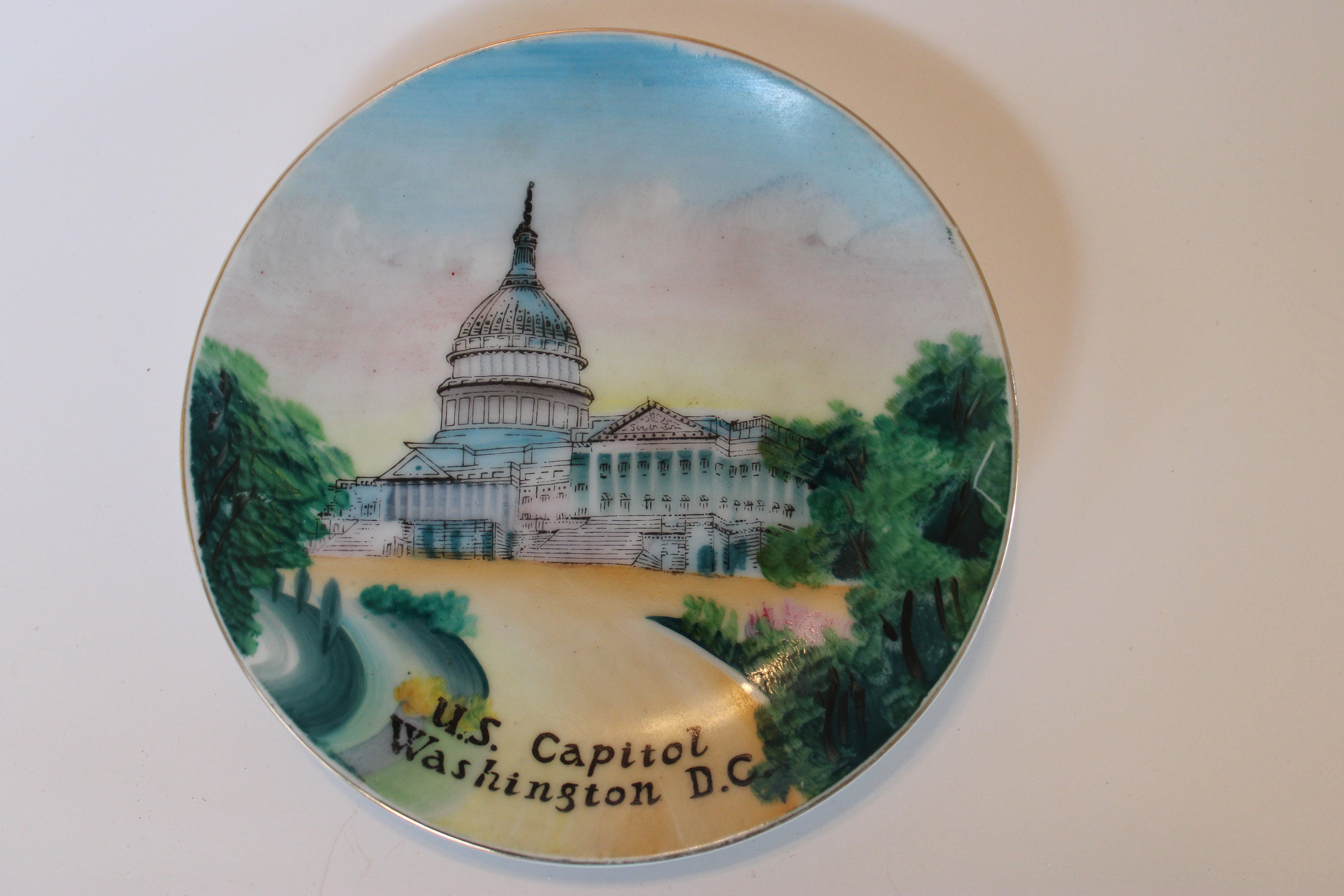 Vintage 1960s Washington DC US Capitol Small Souvenir Hand Painted