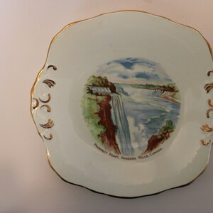 Sutherland English Bone China souvenir plate of Prospect Point, Niagara Falls, gold trim, 8.75&quot;