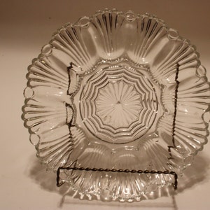 Anchor Hocking deviled egg 9.5" patterned glass plate, holds twelve deviled eggs.