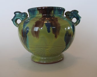 Vaso / plantador mexicano de gotejamento dos anos 1940 com alças duplas de coelho
