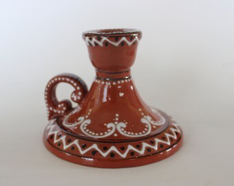 Certea Alcobaca Pottery, Portugal, hand painted candlestick holder