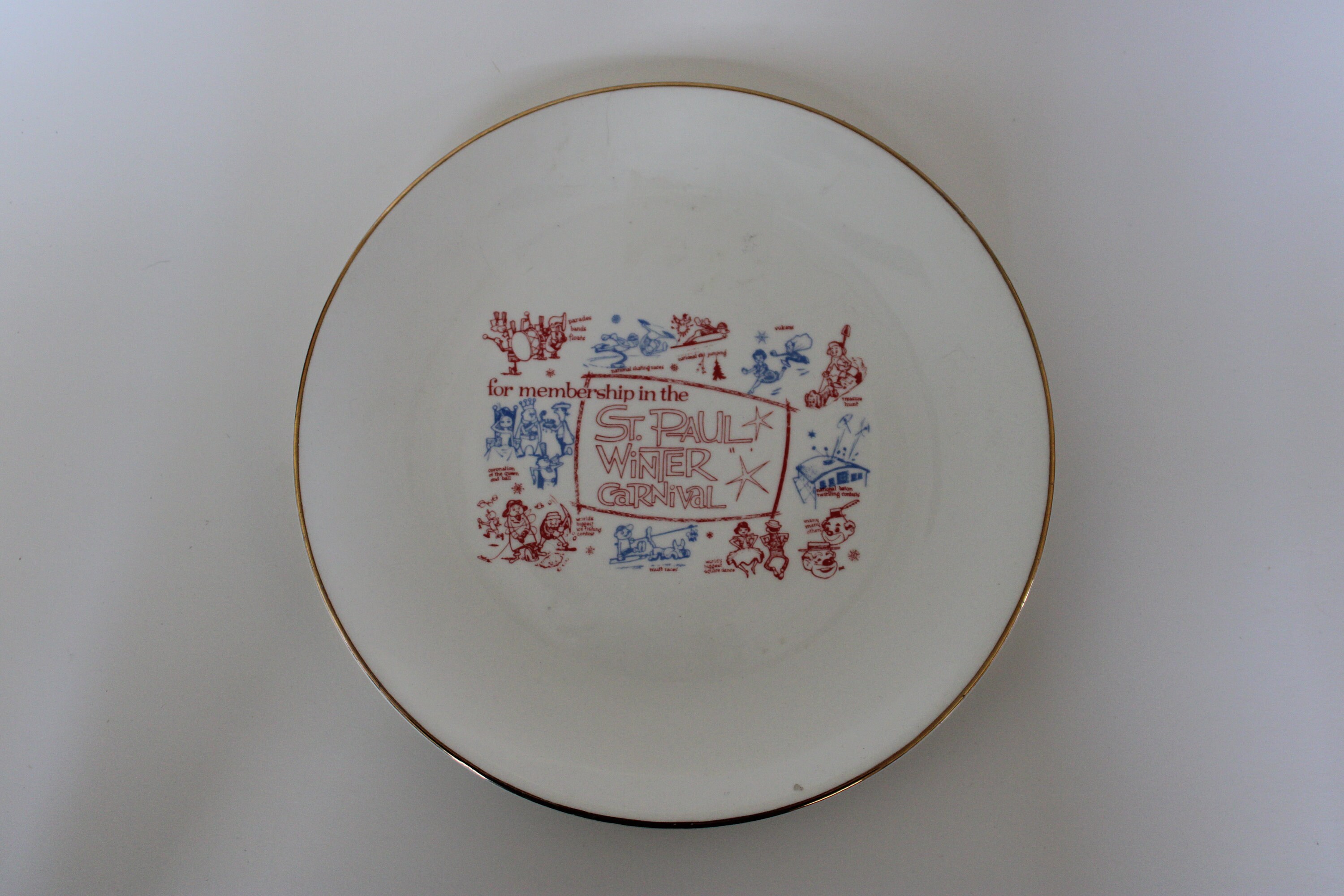 St. Paul Winter Carnival Dinner Plate, the Sabina Line, 22k Gold