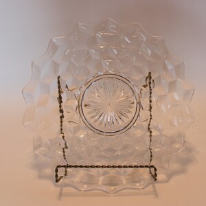 Pressed glass serving dish, 10.75&quot; diameter with sexagon design