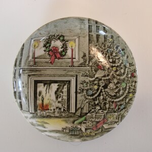 Christmas fireplace Johnson Brother small plate, 4&quot; diameter.