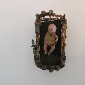 Articulated baby doll and crib set, Made in Japan