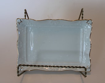 5&quot; x 7&quot; white rectangular dish with gold trim. Made in  Japan