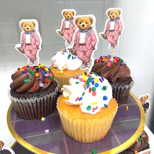 12 PCS Preppy GIRL Teddy Bear Cupcake Toppers 2 Inches Baby Shower Birthday Party Supplies Planner Preppy Fashion Preppy Bear Fall Autumn