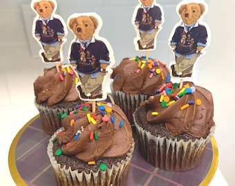 24 PCS Preppy Teddy Bear Cupcake Toppers 2 Inches Baby Shower Birthday Party Supplies Planner Preppy Fashion Preppy Bear Fall Autumn Plaid