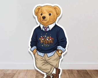 Preppy Teddy Bear Cutout 3 Ft for Baby Shower Decorations PHYSICAL Plaid Birthday Party Planner Spring Summer Plaid Fancy Gender Reveal Foam