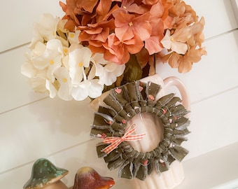 Woodland Mushrooms Mini Rag Wreath - Approximately 6” diameter- Super Cute - Handmade