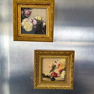 Mini Art Refrigerator Magnets - Floral Scenes set in Ornate Mini Frames