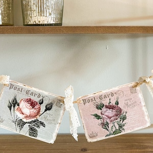 Shabby chic vintage geïnspireerde roze rozen decoratieve slinger