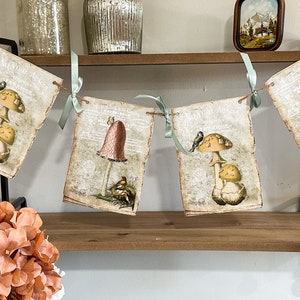 Vintage Inspired Nature Illustrations - Birds - Mushrooms- Decorative Garland -Neutral Tones