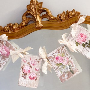 French Country Shabby Chic Vintage Inspired Pink Rose Decorative Garland