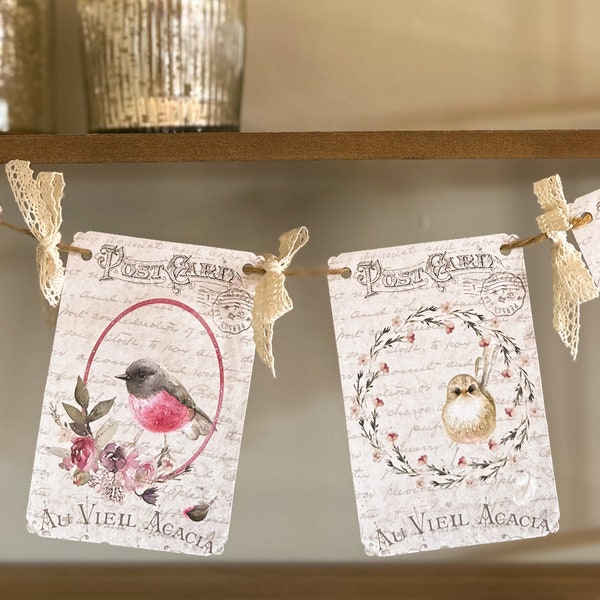 Vintage Inspired French Cottage Style - Sweet Little Birds Decorative Garland
