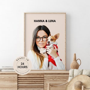 My Dog and Me Portrait Custom Pet Portrait, Dog Lover Gift for Cat Owner, Printable Wall Art, Pet Family Dog Human Portrait Digital Download