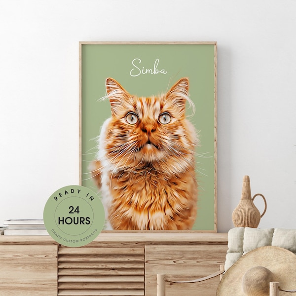 Portrait de chat, portrait d'animal de compagnie personnalisé, portrait de propriétaire de chat, souvenir d'animal de compagnie, cadeau pour amoureux des chiens et des chats maman de chat, portrait de chat, peinture de chat personnalisée