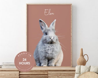Rabbit Portrait, Custom Pet Portrait, Rabbit Owner Portrait, Pet Memorial, Rabbit Lover Gift, Dog Portrait, Personalized Rabbit Painting