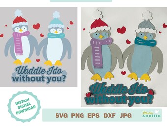 Penguin Valentine SVG, Couple, Waddle I Do Without You (Digital Download