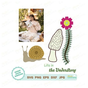 Kawaii Morell Pilz mit Schnecke SVG, Pilz und Schnecke SVG, Pilz und Farn svg, süße Schnecke SVG, Clip Art, EPS, Dxf, Jpg