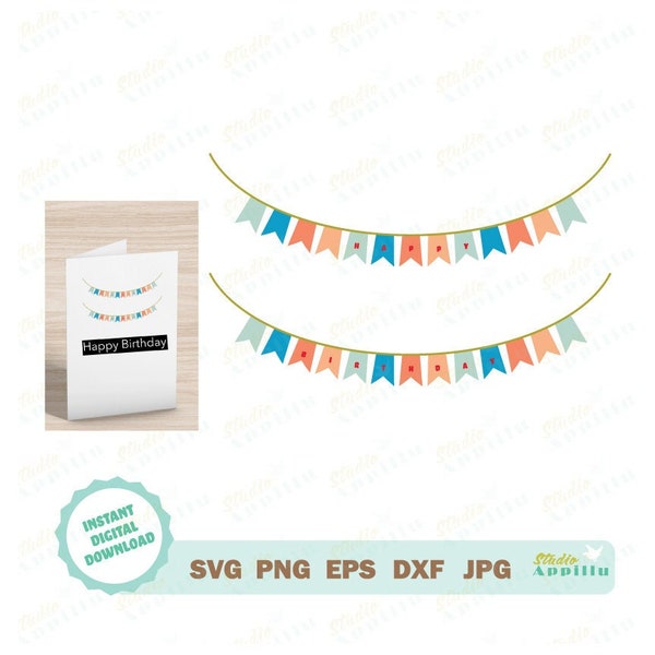 День рождения SVG, День рождения Баннер SVG, День рождения Бантинг SVG, Разноцветный день рождения Баннер Svg, День рождения Cut File clip art, Svg, Png, Eps, Dxf
