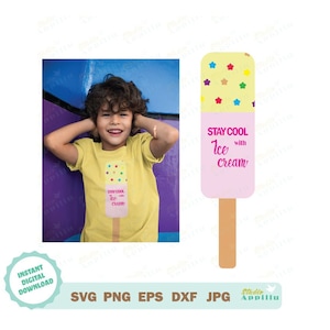 Paleta rosa y amarilla con estrellas SVG I Mantente fresco con helado SVG I Paleta con estrellas SVG I Popsicle Clipart, png, eps y dxf