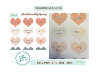 Heart Sentiment Stickers, Scrapbook Planner Embellishments (Digital Download)