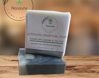 Savon au charbon actif, lavande et arbre à thé pour tous les types de peau, pain de savon naturel, végétalien, sans palmier pour femmes et hommes
