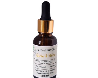 Nonashe Glow & Shine 5-in-1 Hair Oil, Orange, Bergamot and Ylang Ylang, for Silky, Glossy Hair, Frizz Control