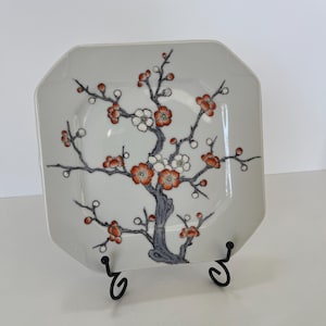 Vintage Imari style Octagonal Cherry Blossom Floral Plate/Chinoiserie Plate/Hand Painted Hong Kong/Trinket dish/decorative plate/Asian decor