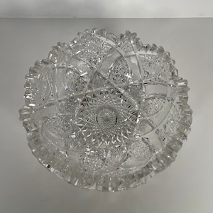 Antique American Brillant Period Crystal Cut 7&#39;&#39; Bowl/ABP Bowl/Scalloped Sawtooth Rim/Victorian Crystal Bowl/Very Heavy/Sparkly Centerpiece