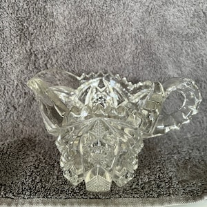 Vintage Nucut 526 EAPG creamer/crystal cut glass creamer & sawtooth edge/VTG glassware/heavy cut glass creamer/vintage kitchen/1930s glass