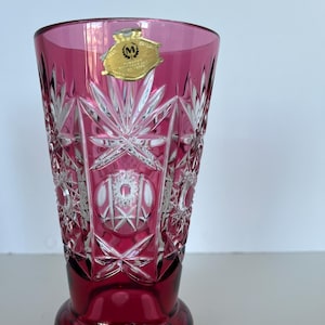 Arnstadt Kristall Santra Ruby Red Cut to Crystal flower vase/handblown & crafted in Germany/chic crystal vase/HTF/has original foil sticker