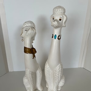 Vintage Napcoware Japan long neck dogs/vintage figurines/dog statues/kitschy/Ceramic Poodle/ 13&quot; Tall/Dog Decor/Set of 2/dog lover gift/VTG