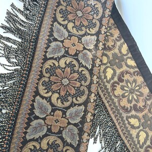 Vintage Brown Floral Fringe Table Runner/Retro Autumn Tablescape Fabric