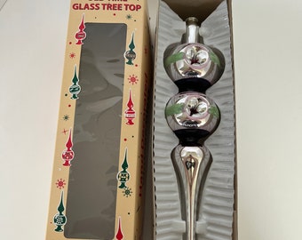 Vintage Christmas Glass Tree Topper in Original Box by Commodore/Hand Decorated/Made in Japan/Christmas Tree Top/Retro Holiday/Holiday Decor