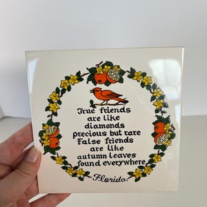 Vintage FLORIDA Souvenir Orange Blossom Friendship Tile/Florida Oranges trivet/retro kitchen/VTG tile/Bird Decor/Made in Japan/orange&yellow