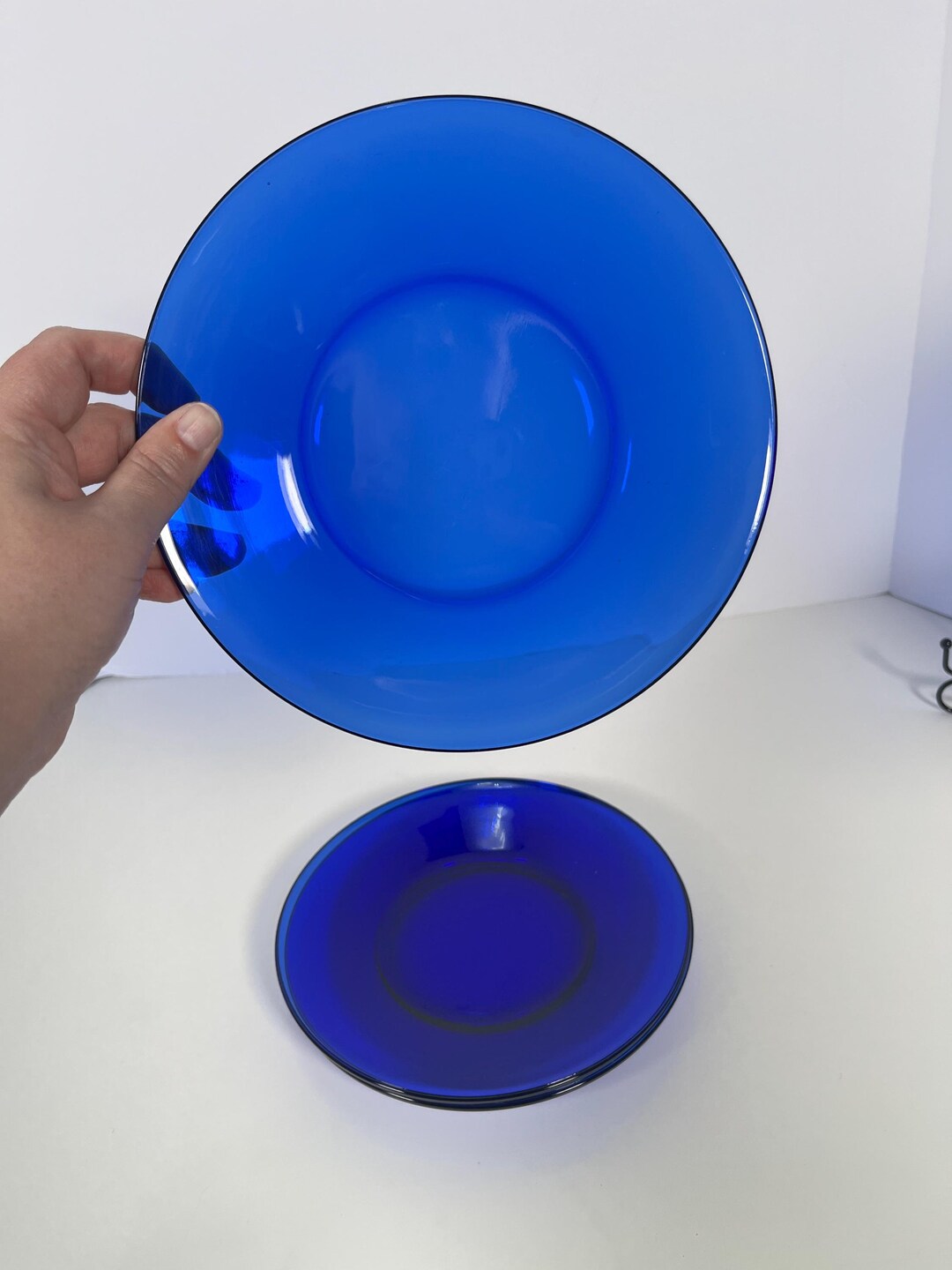 Set of 3 Cobalt Blue Glass Medium8'' Salad Plates/vtg Colored Glassware ...