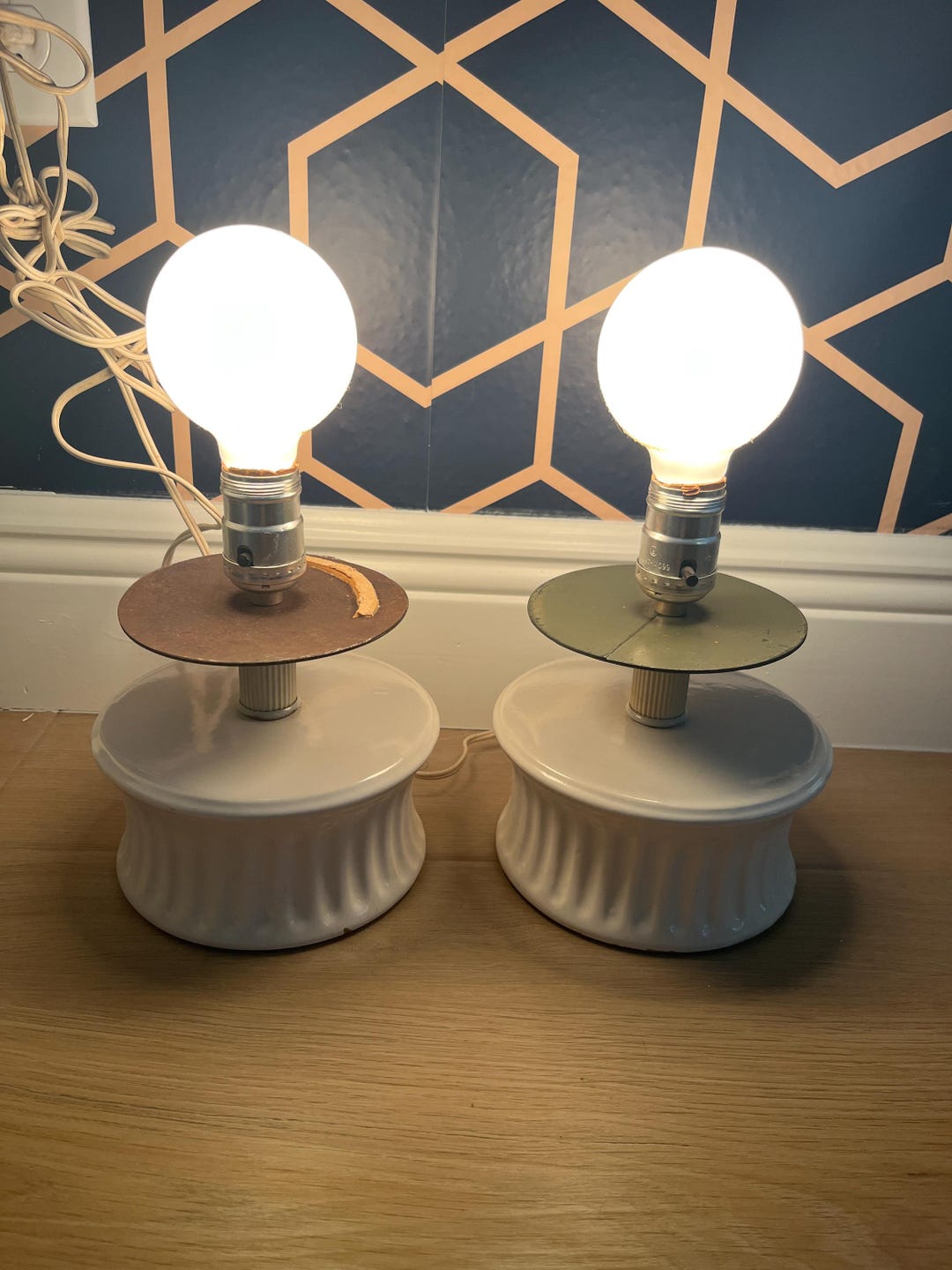 Vintage Pair of Ceramic White Lamp Bases/set of 2 Retro Table Lamp ...