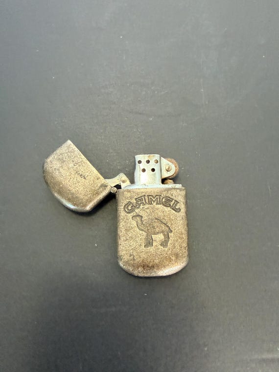 camel cigarette lighter antique Vintage Camel flip top lighter silver metal (untested)/retro  advertising/Tobacciana/Joe Camel/Antique silver toned lighter/smoking  accessory